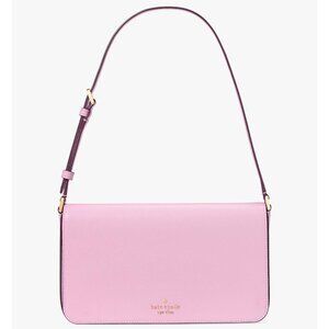 S Kate Spade Staci Pink Leather Flap Shoulder Bag Berry Cream Purse KF371 NWT